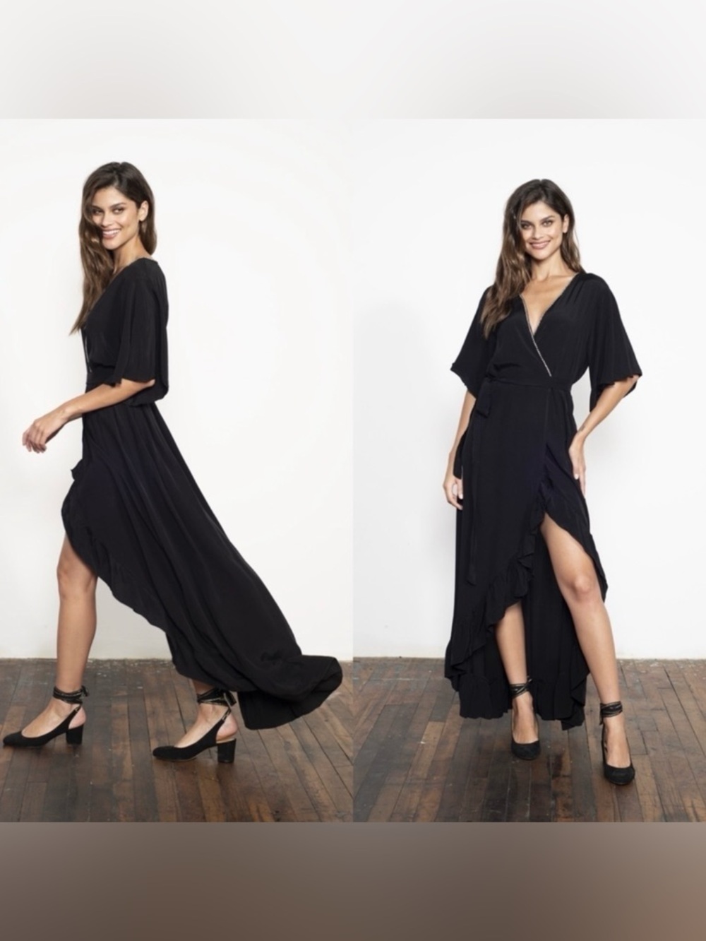 Tiare Hawaii Speakeasy Maxi Wrap Dress Black OS PTP 21” Length in back 58”